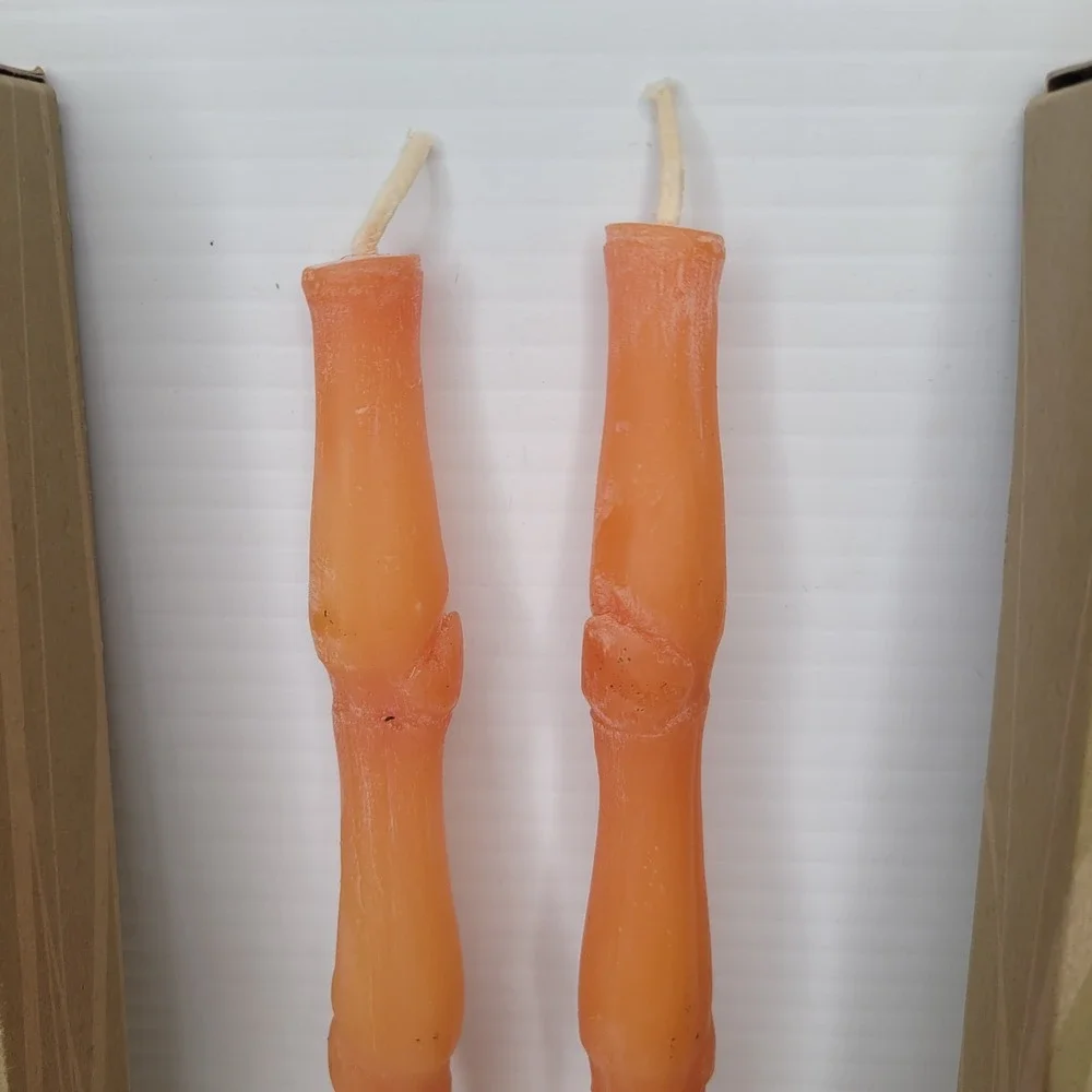 4 Fillamento Neiman Marcus 100% Beeswax Amber Bamboo‎ Shaped Taper Candles NEW